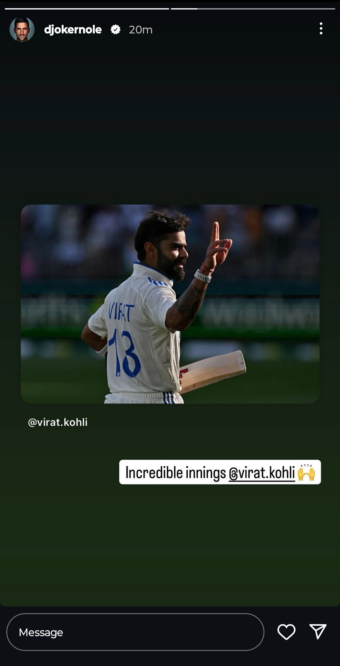 Novak Djokovic's Story - via Instagram